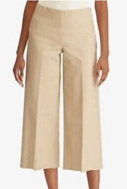 LRL Ralph Lauren EUC Womens 14 Beige Wide Leg Pants Cropped EUC Stretch Cotton